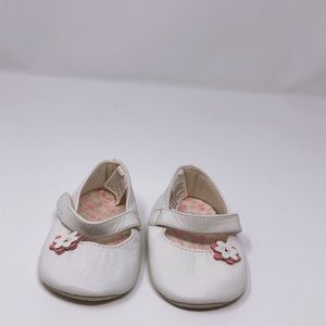 White and Pink Flower Shoes Leather